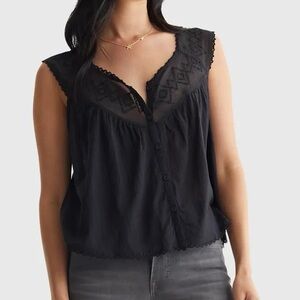 NWT Lucky Brand Geo Embroidered Tank Top Charcoal Small    Boho    10